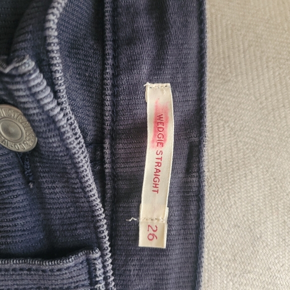 Levi's Premium Wedgie Straight Blue Corduroy Pants - Picture 2 of 7